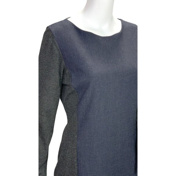 E3 Etcetera Wool Colorblock Gray Blue Long Sleeve Sheath Dress Large 10 12 - Picture 4 of 7